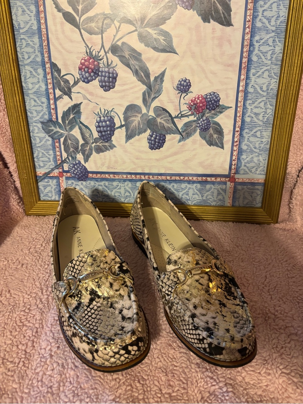 Anne Klein Women's Snake-Print Loafers in Beige